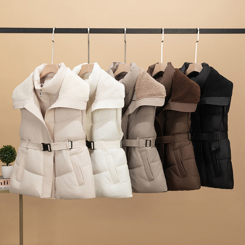 Dam nan kviltad väst med removable sherpa huva och ribbed knit ärmar