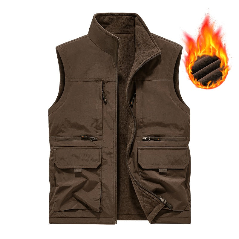Herr Insulated Utility Väst med Fleecefoder, Vindskyddande Yttre Lager och Multi-Function Fickor