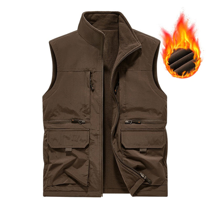 Herr Insulated Utility Väst med Fleecefoder, Vindskyddande Yttre Lager och Multi-Function Fickor