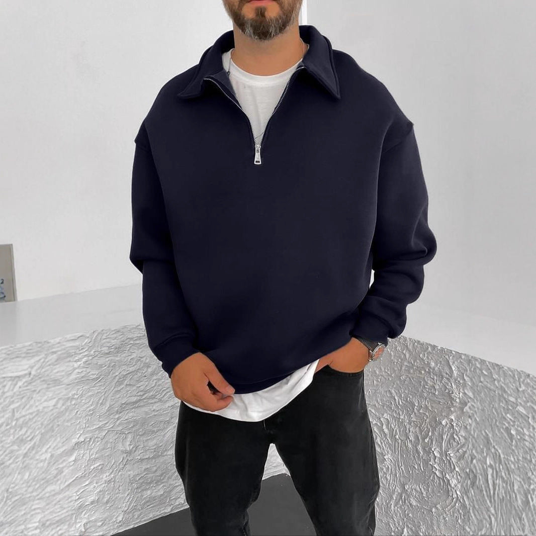 Herr Oversized Halv Dragkedja College-Tröja med Ståkrage