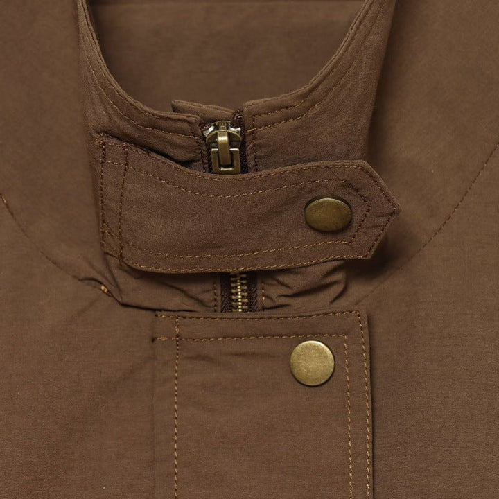 Dam Lätt Fältjacka med Stå Krage, Drawstring Waist och Dold Tryckknapp Knäppning