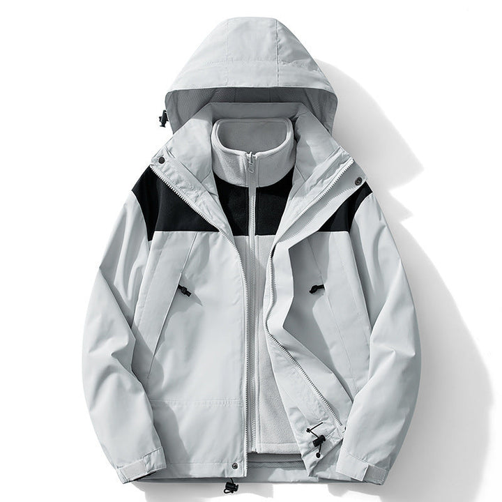 Herr two-lager softshell trekking jacka med avtagbar fleece inner jacka och huva