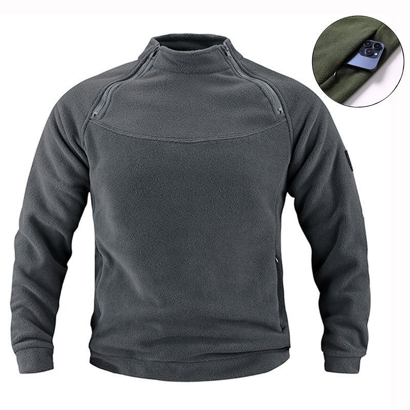 Herr Tactical Fleece Pullover med Axel Dragkedjor, Chin Guard, och Velcro Panel