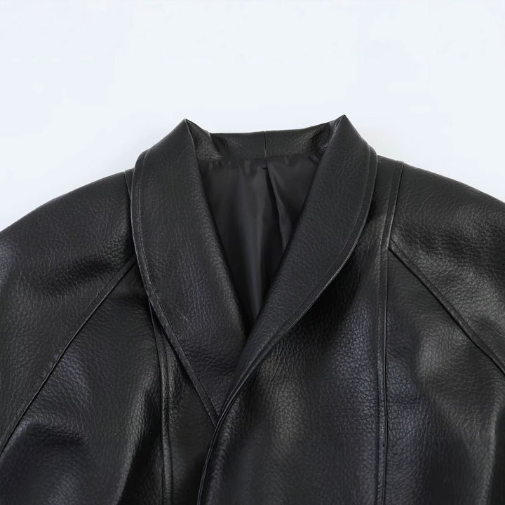 Dam Läderlook Wrap Jacka med Tie Belt