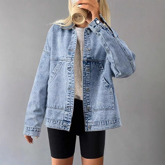 Dam oversize denimjacka med låg Yoke, Straight fåll och Vintage tvätta