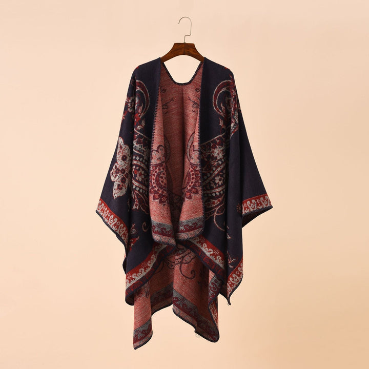 Dam elegant Jacquard poncho med Paisley mönster och öppen front