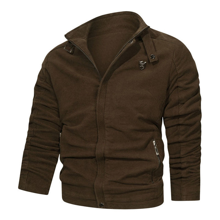 Herr Smal Passform Canvas Bomber med Hög Krage, Buckle Accent och Dold Dragkedja Knapplist