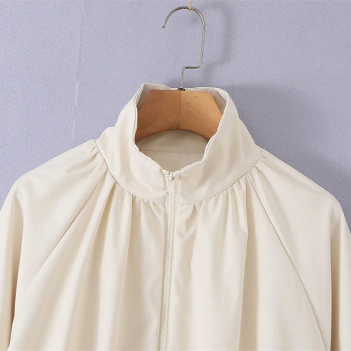 Dam Kort Cape Blouson Jacka med Wide Bell Ärmar och Stå Krage