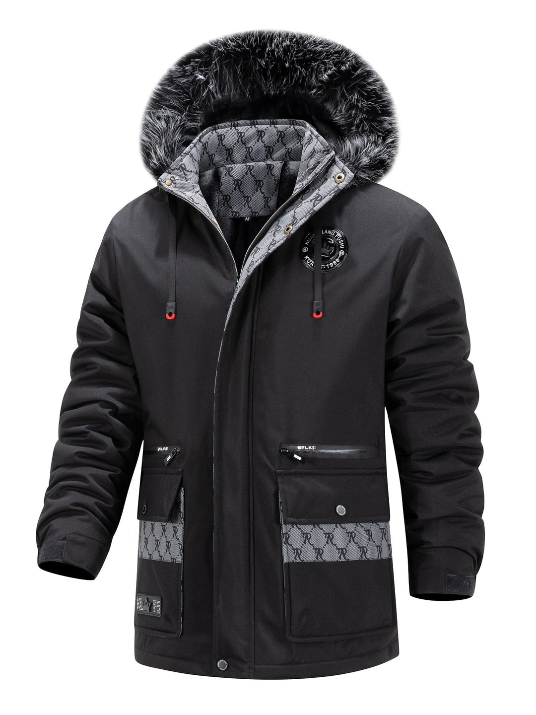 Herr Lång Värmande parka med huva, Logotyp Foder och flerafunktionell Fickor