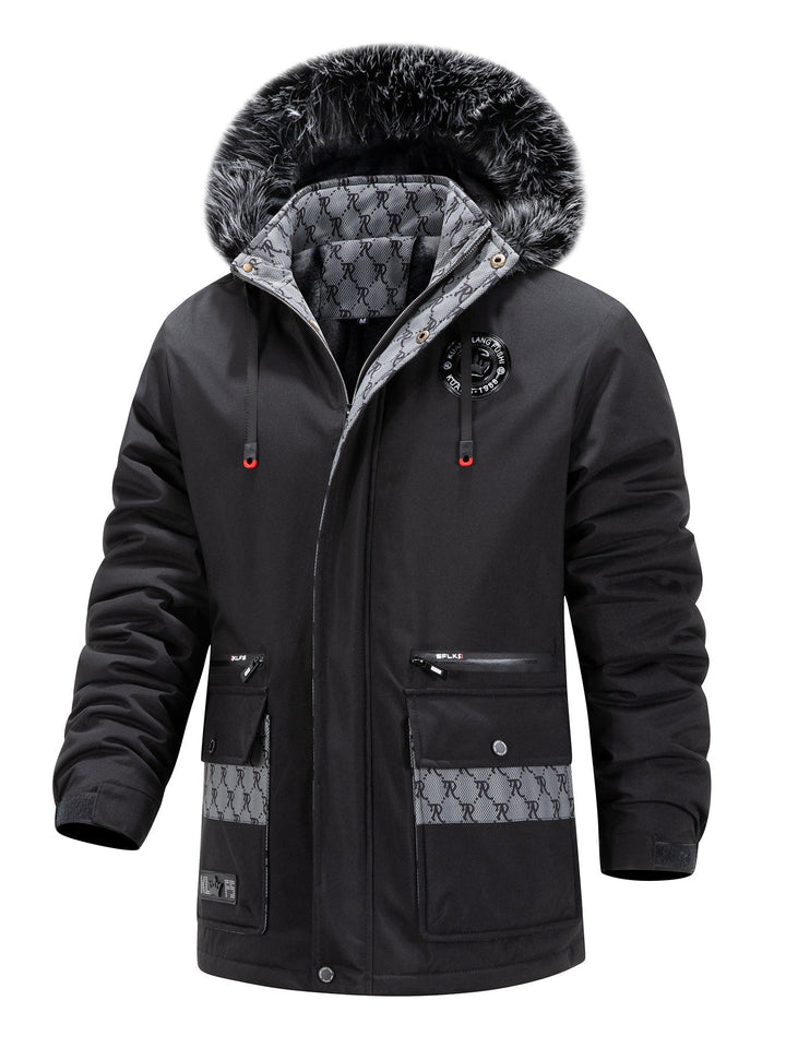 Herr Lång Värmande parka med huva, Logotyp Foder och flerafunktionell Fickor