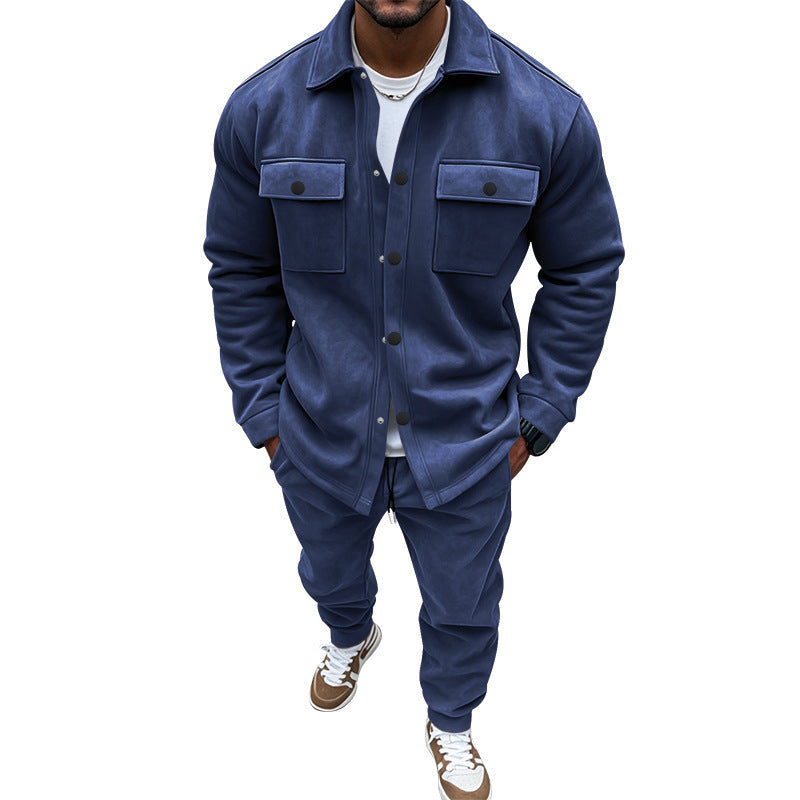 Herr Nan Utilitarian Sweat Training Set med Overshirt, Bröst Flaps, och Tapered Jogger Byxor