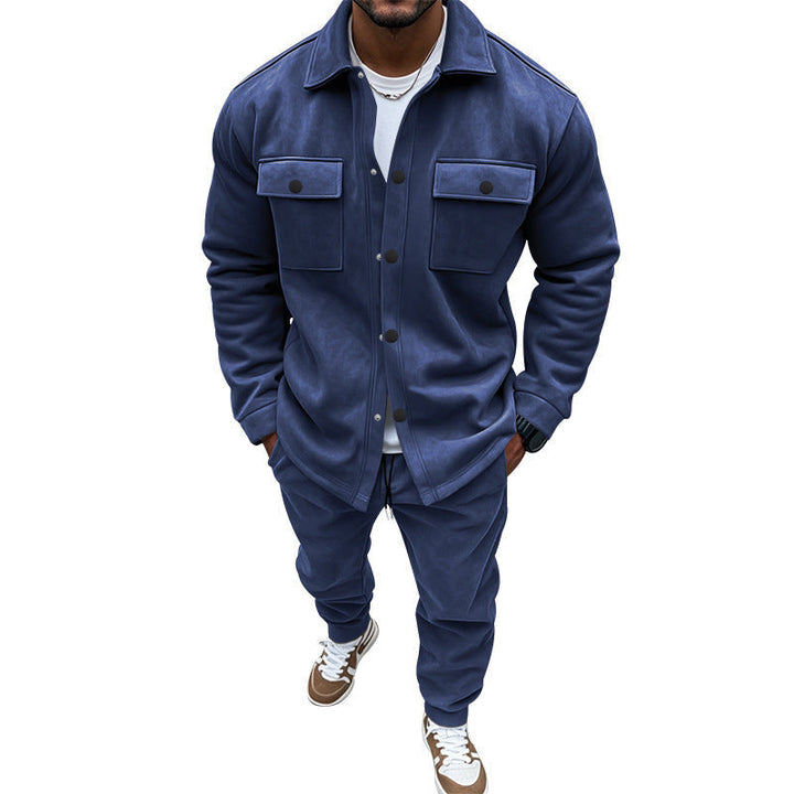 Herr Nan Utilitarian Sweat Training Set med Overshirt, Bröst Flaps, och Tapered Jogger Byxor