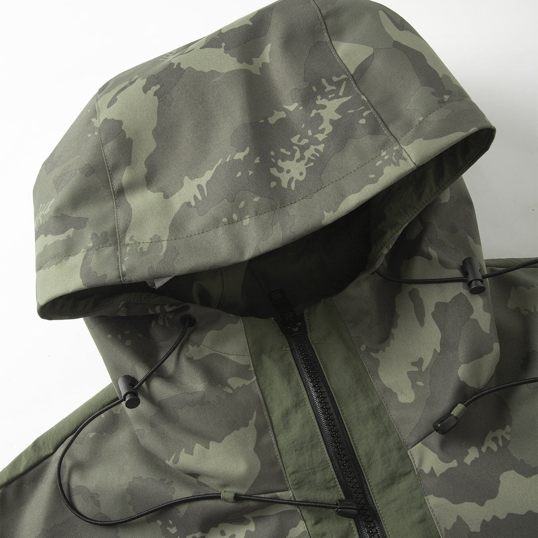 Herr Camouflage Anorak med Huva, Half Dragkedja och Vattenavvisande Beläggning