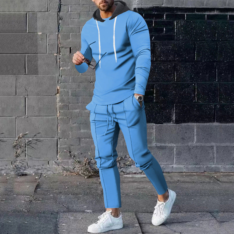 Herr Two-Piece Luvtröja Lounge Set med Smal Passform Luvtröja och Tapered Joggingbyxor