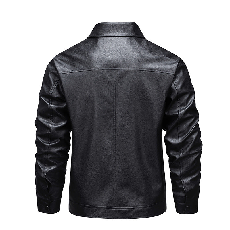 Herr Smal Passform Konstläder Blouson i Vintage Flight Stil med Skjorta Krage och Dragkedja