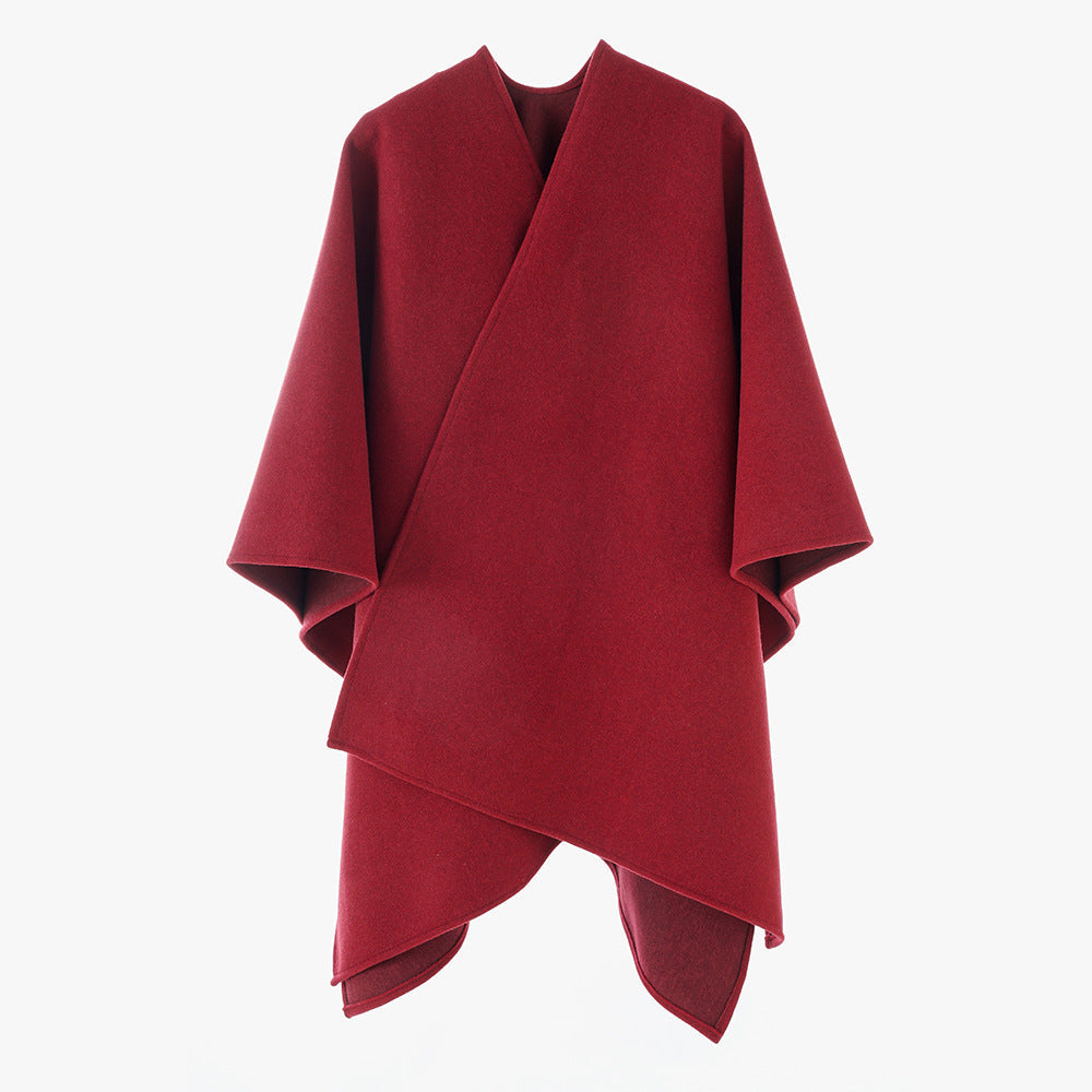 Dam oversized-capeponcho med Wrap look och V-Neck