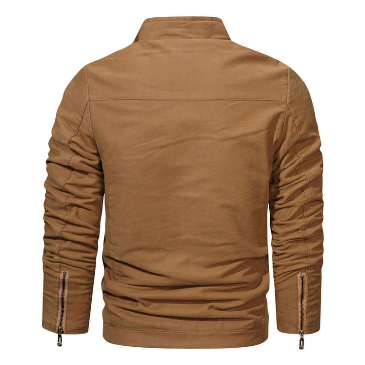 Herr Smal Passform Canvas Bomber med Hög Krage, Buckle Accent och Dold Dragkedja Knapplist