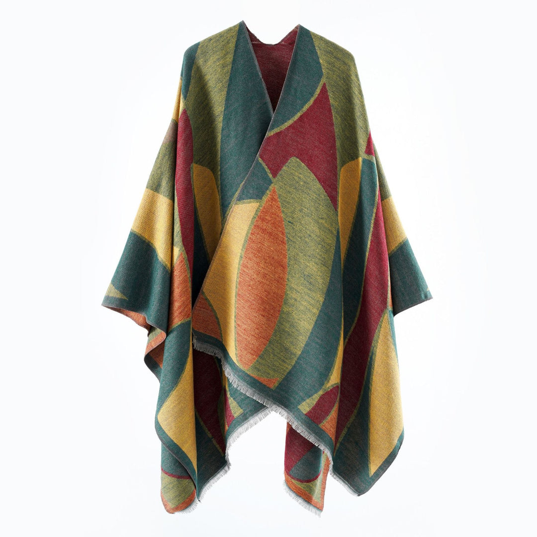 Dam Oversize poncho med V Neck och Geometric Jacquard design