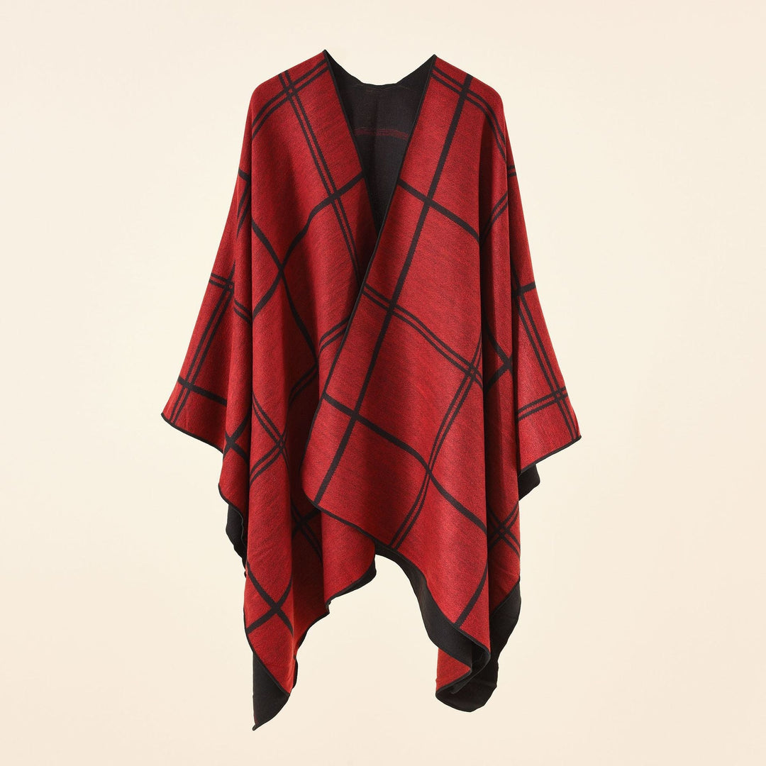 Dam Light rutig ullblandning Ruana poncho med V-Neck