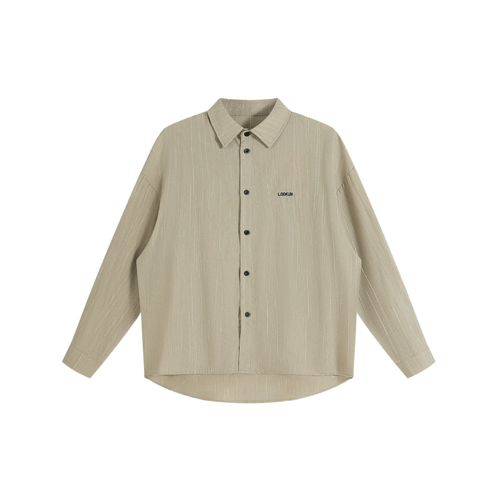 Unisex Oversized Skjorta Jacka med Strukturerad Vertical Texture, Kent Krage och Rounded Fåll