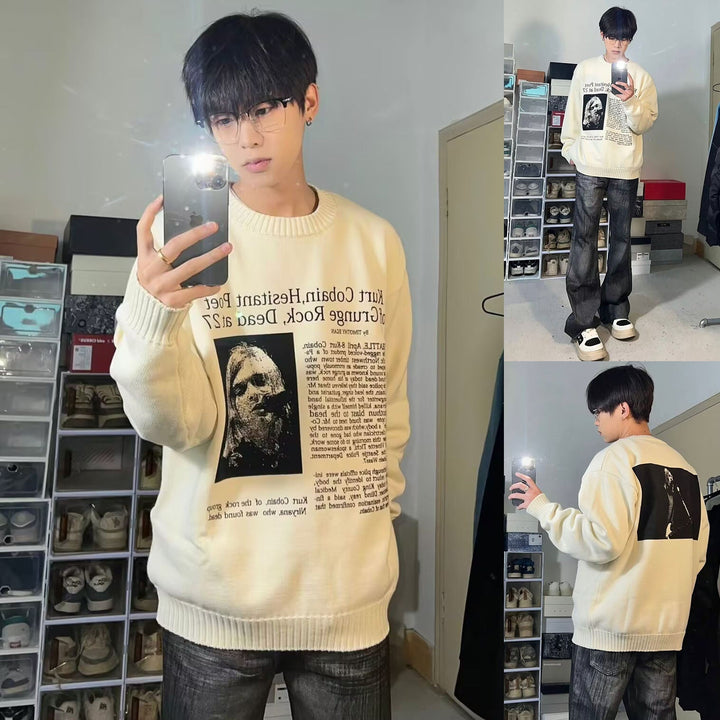 Herr Ledig Oversized Tröja med Graphic Tryck