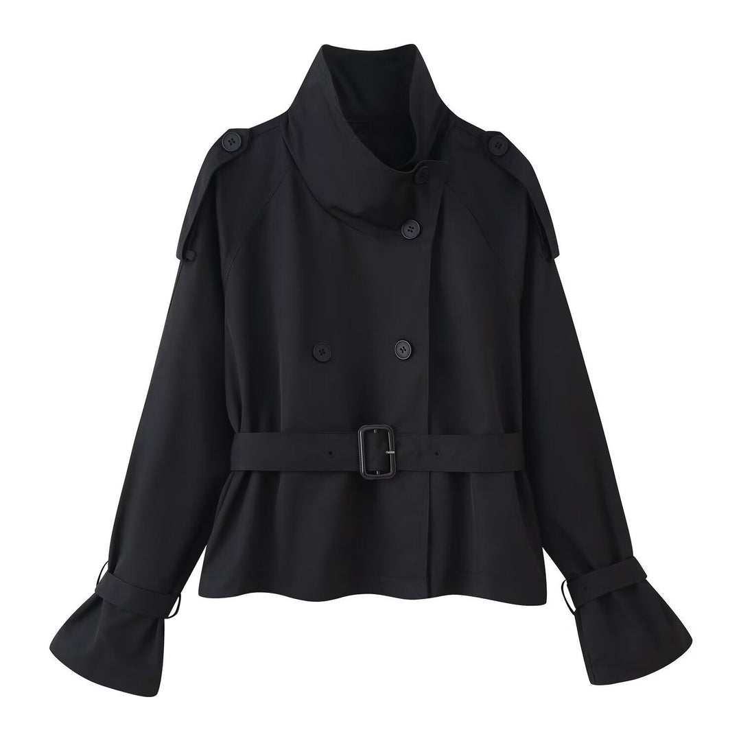 Dam Kort Trenchcoat i Boxig Skärning med Dubbel-Breasted och Belted Midja