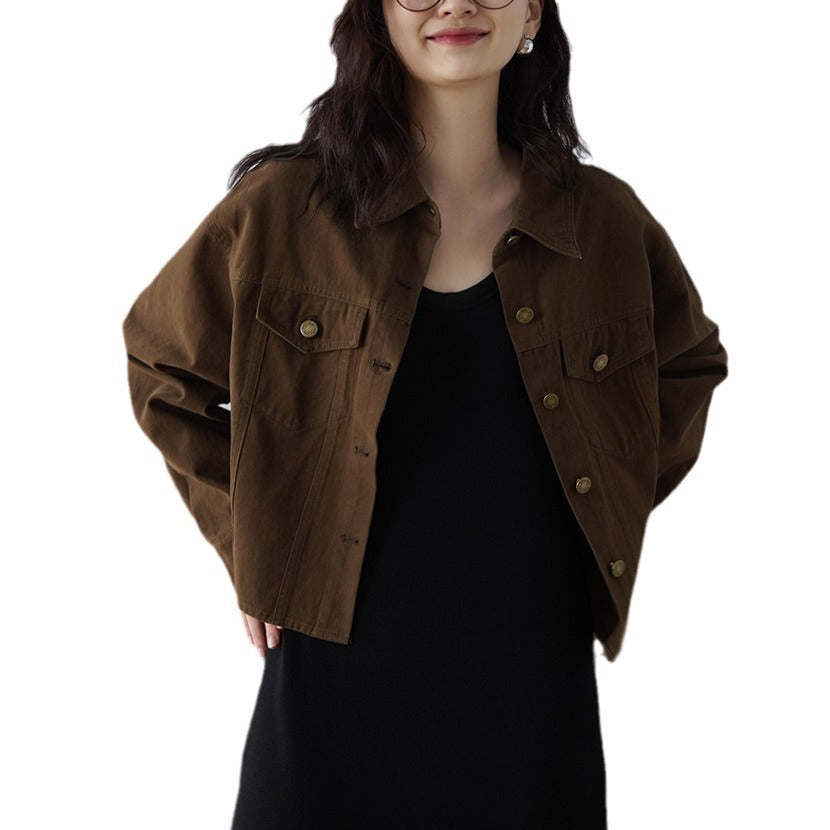 Dam modern oversize jacka med knappar och praktiska fickor