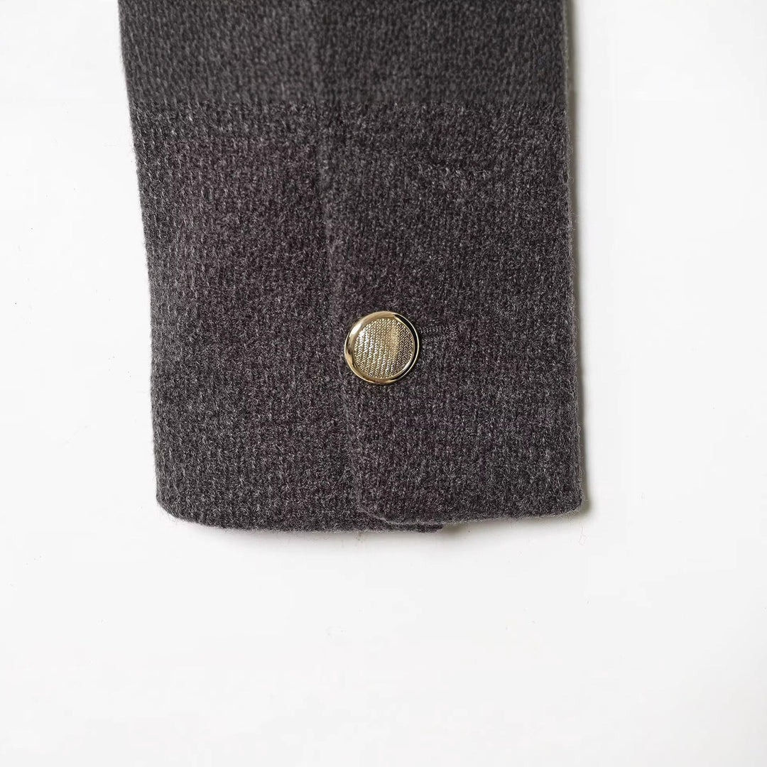Dam Kort Bouclé Blazer Jacka med Round Neckline och Guld Knappar