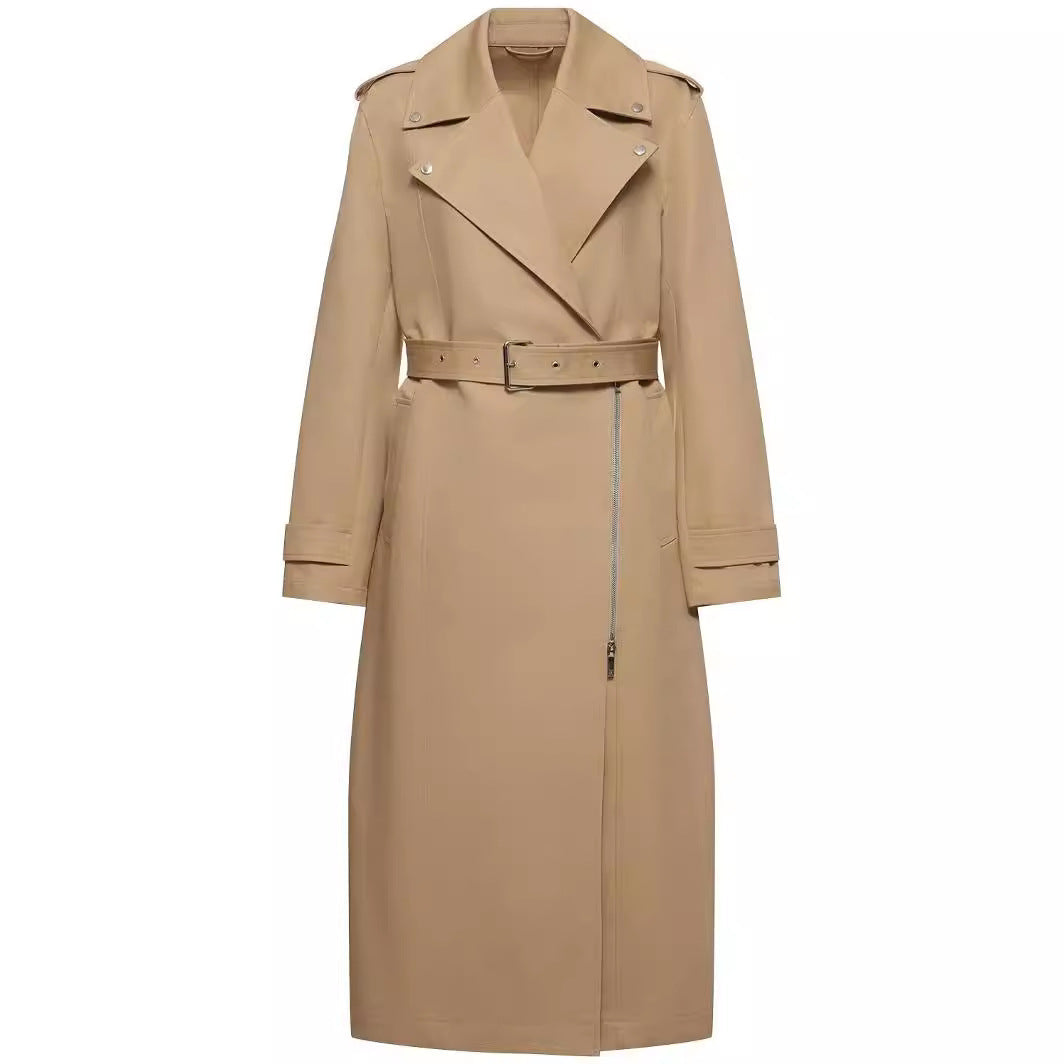 Dam floor-length oversize trenchcoat med dragkedja och vid shawl krage