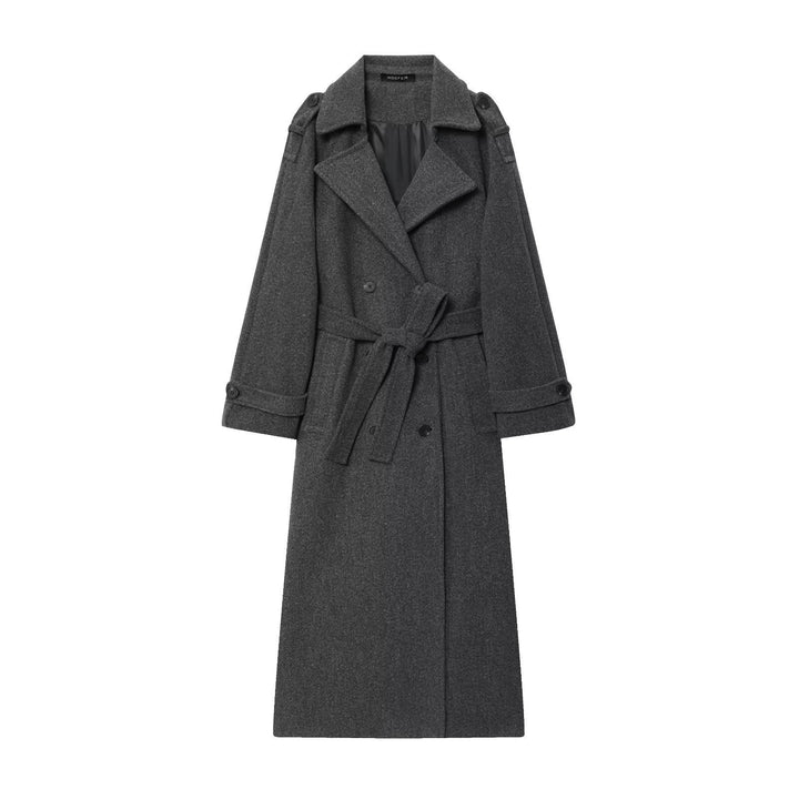 Dam 100+ Double-Breasted Maxi Lång Kappa i Trench Stil med Tie Belt