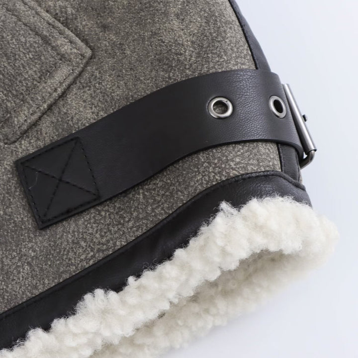 Dam oversize Flight jacka med teddyfoder, konstläder Accents och Buckles