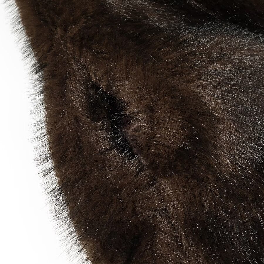 Dam kort skärning Faux Fur kappa med Shawl krage och Straight skärning