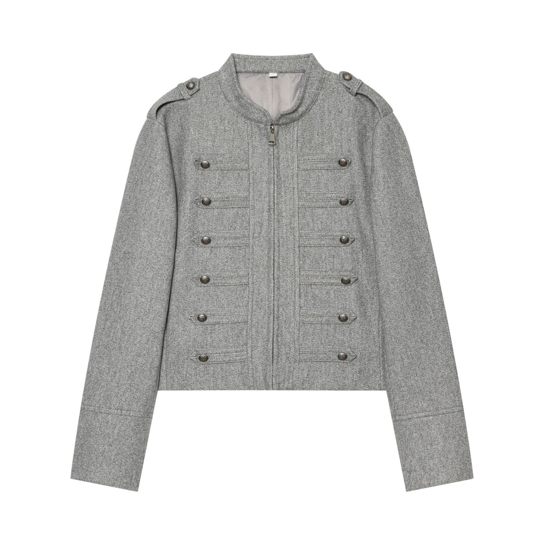 Dam military-inspired ulljacka med ståkrage dragkedja och decorative knäppning