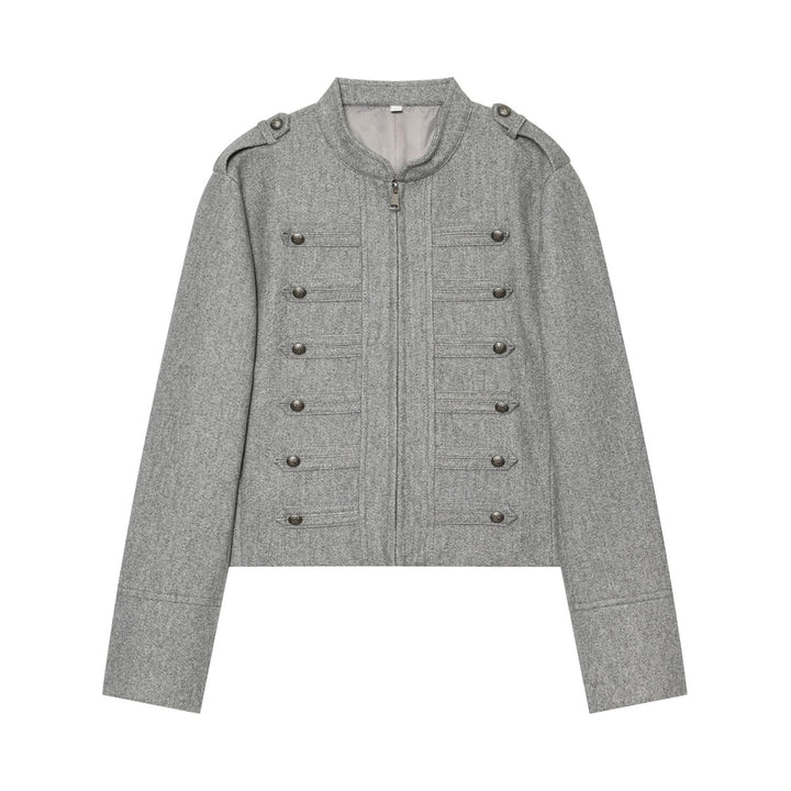 Dam military-inspired ulljacka med ståkrage dragkedja och decorative knäppning