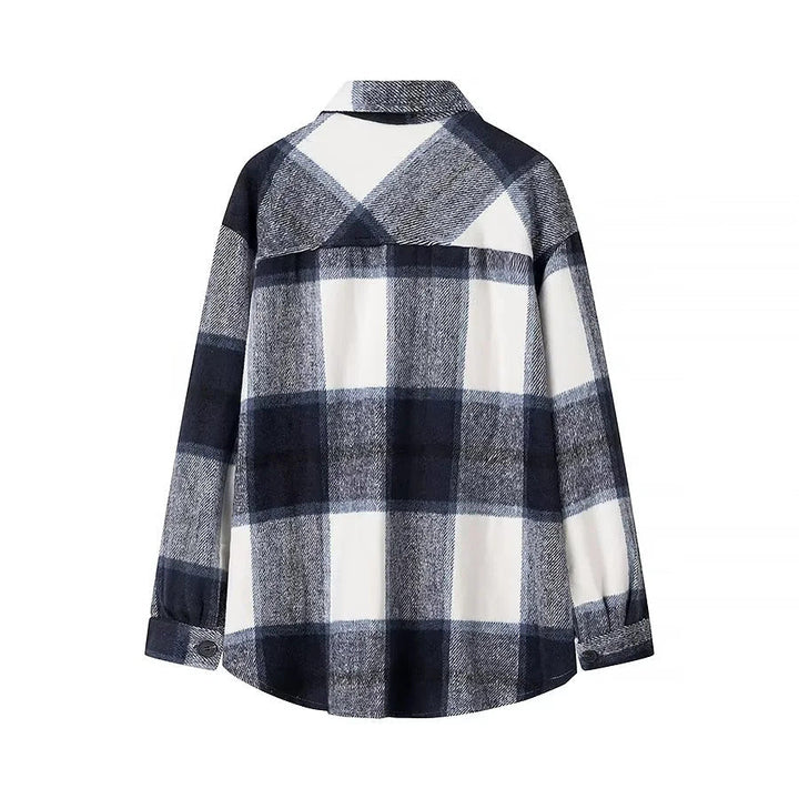 Dam rutig overshirt i shacket stil med patch bröstfickor
