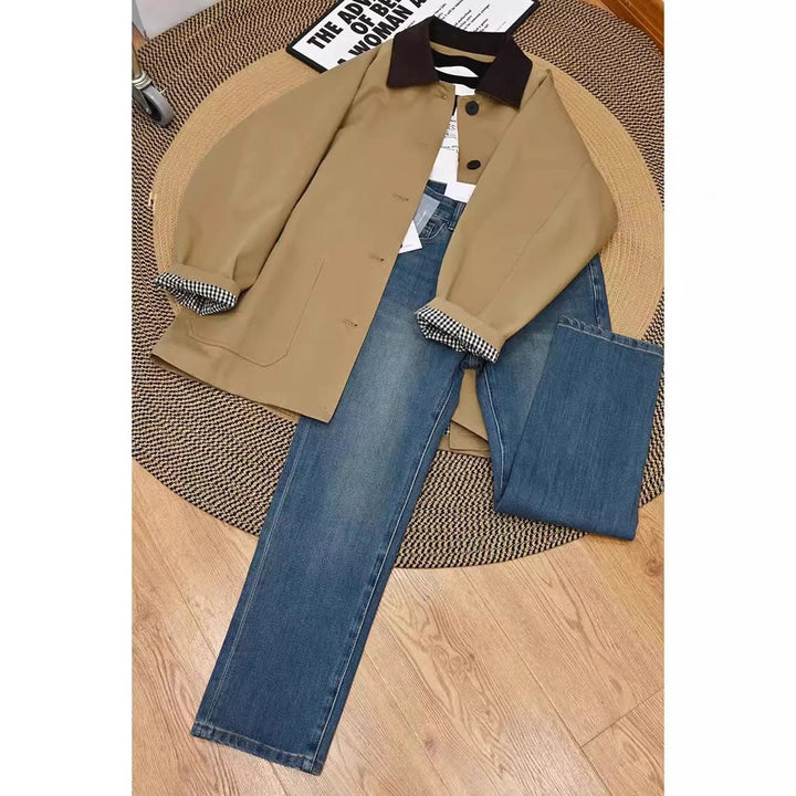 Dam oversize Chore jacka med Cord krage och stor utanpåfickor
