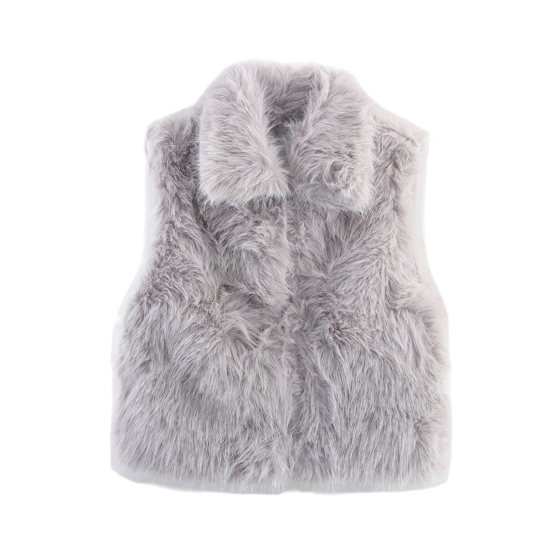 Dam Sleeveless Faux Fur Väst med Stå Krage och Fluffy Texture