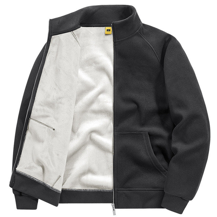 Herr Insulated Plush Fodrad Sweat Jacka med Stående Krage och Dold Inre Fickor