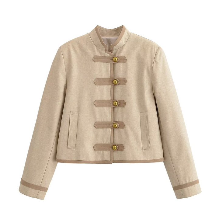 Dam Kort Jacka med Mandarinkrage och Decorative Toggle Stängningar