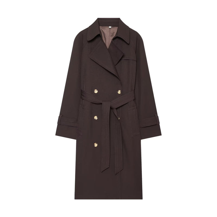 Dam Longline Double-Breasted Trenchcoat med Waist Belt, Dekorativ Seams och Lapel Krage