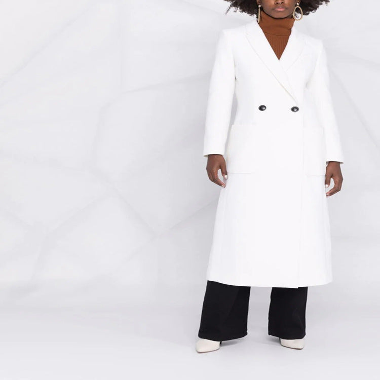 Dam Maxi lång skräddad ullblandning kappa in Clean Tailoring med Accentuated Shoulder