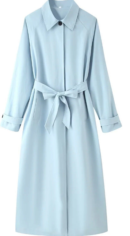Dam Lätt Knee-Length Trenchcoat i Clean Look med Tie Waist och Dold Knapp Knäppning