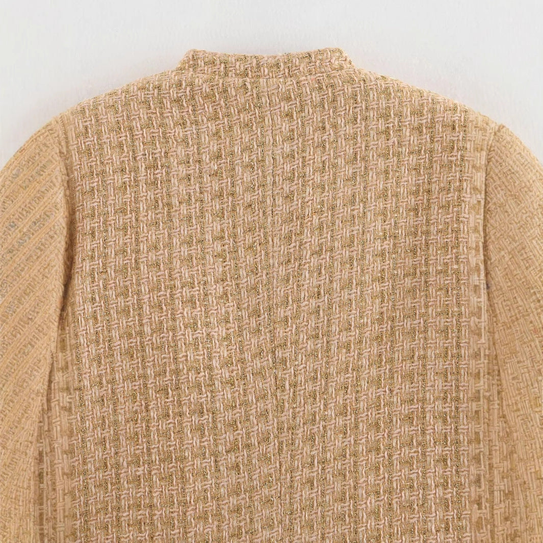 Dam figurnära bouclé tweed jacka med ståkrage och four decorative fickor