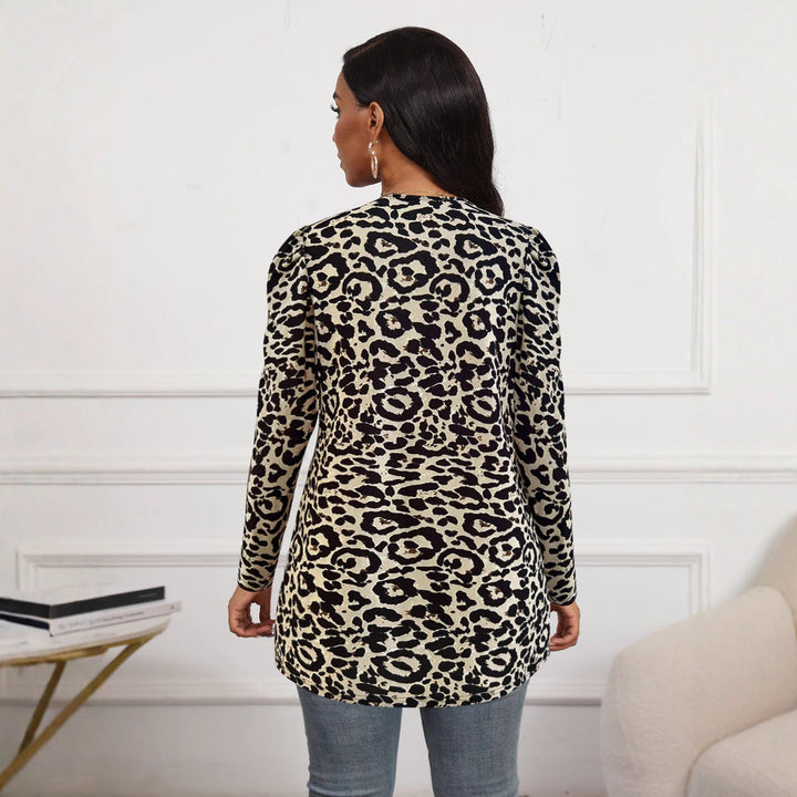 Dam Open leopardprint lång jacka med Puff ärmar, lätt W quality och fallande en-Line