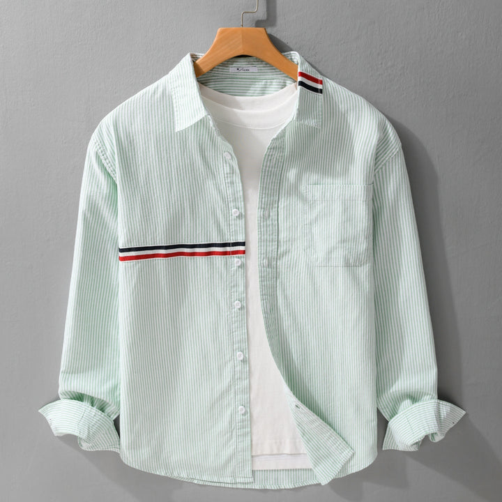 Herr Randig Overshirt Tillverkad av Bomullsblandning med Bröstficka och Sportig Kontrast Tape