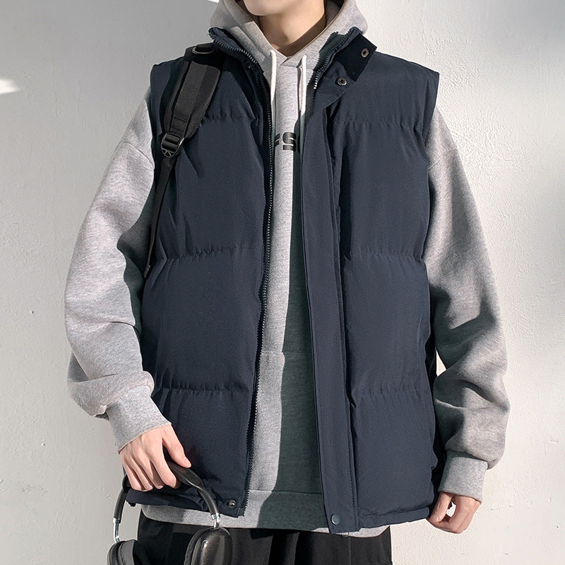 Herr Vadderad Quiltad Waistcoat med Ståkrage, Fullängd Dragkedja och Praktisk Slash Fickor