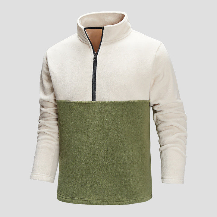 Herr Halv Dragkedja Fleece Pullover med Ståkrage, Colorblock Design &amp; Andningsbar Microfleece Quality
