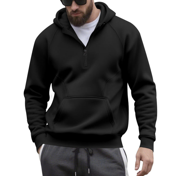 Herr Halv Dragkedja Luvtröja i Minimalistisk Softshell Look med Känguruficka och Raglanärmar