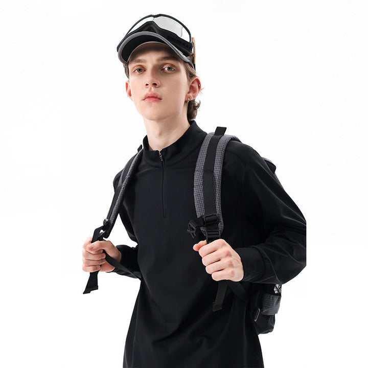 Herr Oversized Halv Dragkedja College-Tröja med Ståkrage, Raglanärmar, och Sidofickor