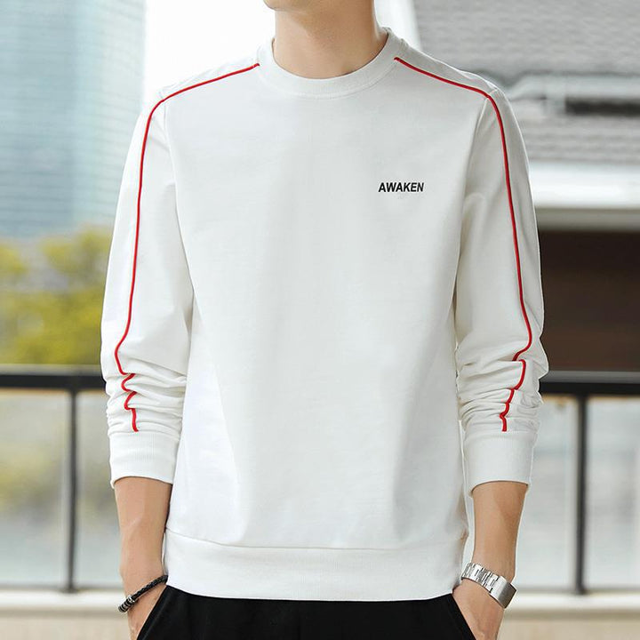 Herr Crewneck College-Tröja med Contrast Piping och Smal Silhuett